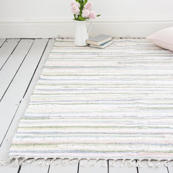 Handwoven pastel rug hibe home